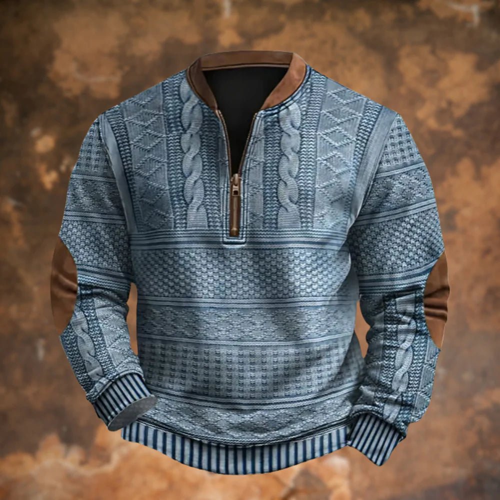 Men's Quarter-Zip Knit Jumper - Blue
