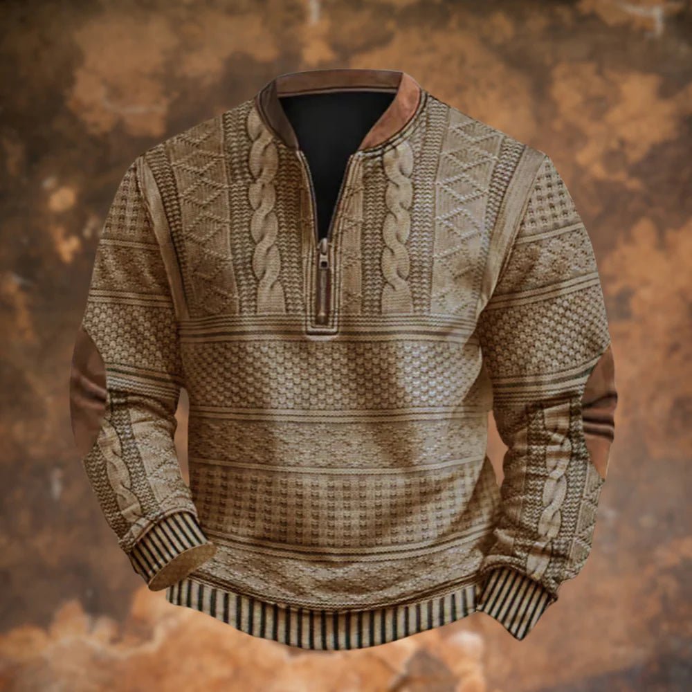 Men's Quarter-Zip Knit Jumper - Khaki