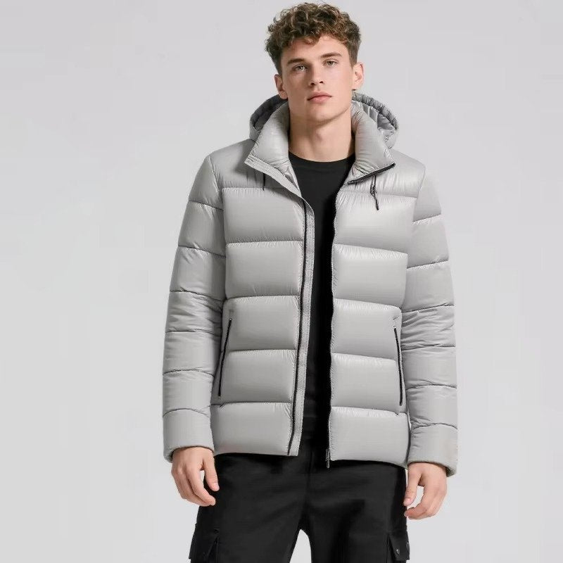 Men's Hooded Puffer Jacket - Gray