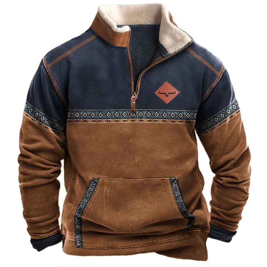 Men's Quarter-Zip Sherpa Sweatshirt - Brown