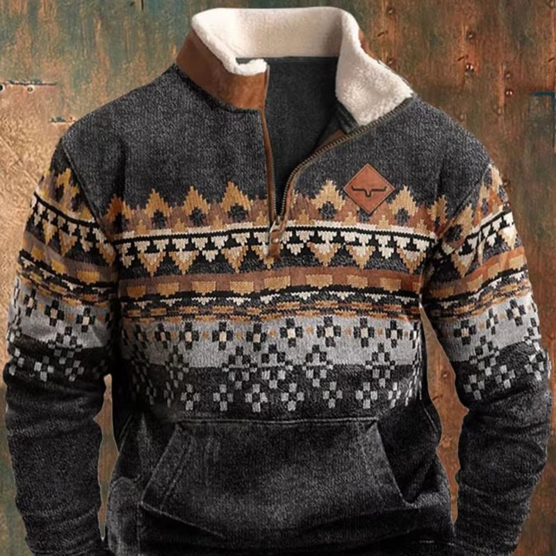 Men's Quarter-Zip Sherpa Sweatshirt - Gray-Brown