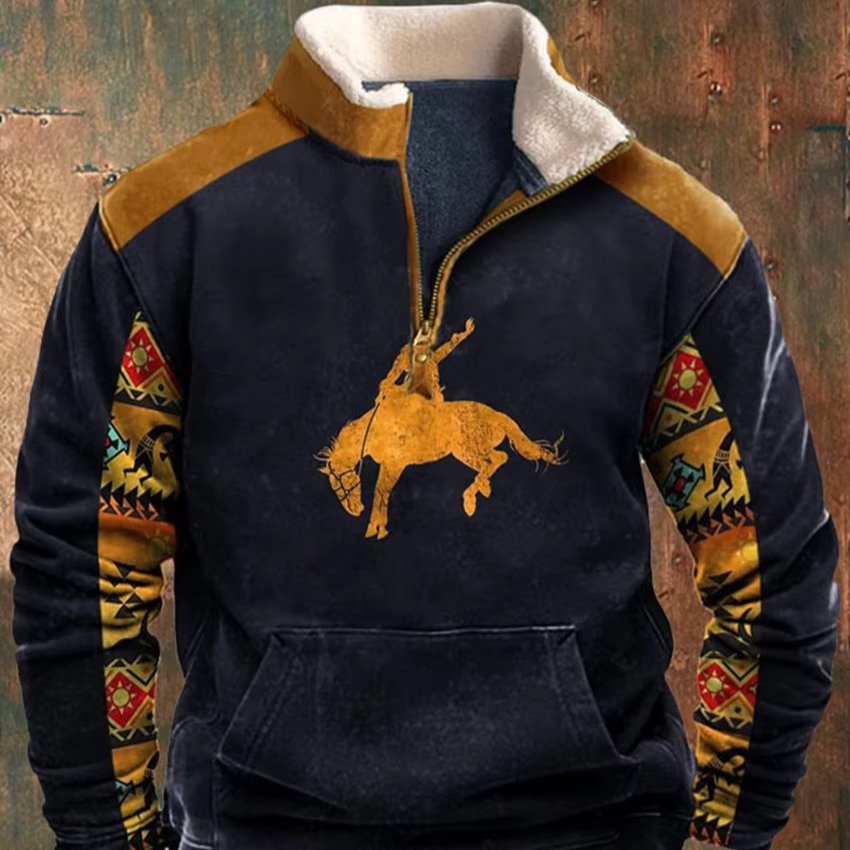 Men's Quarter-Zip Sherpa Sweatshirt - Navy Blue