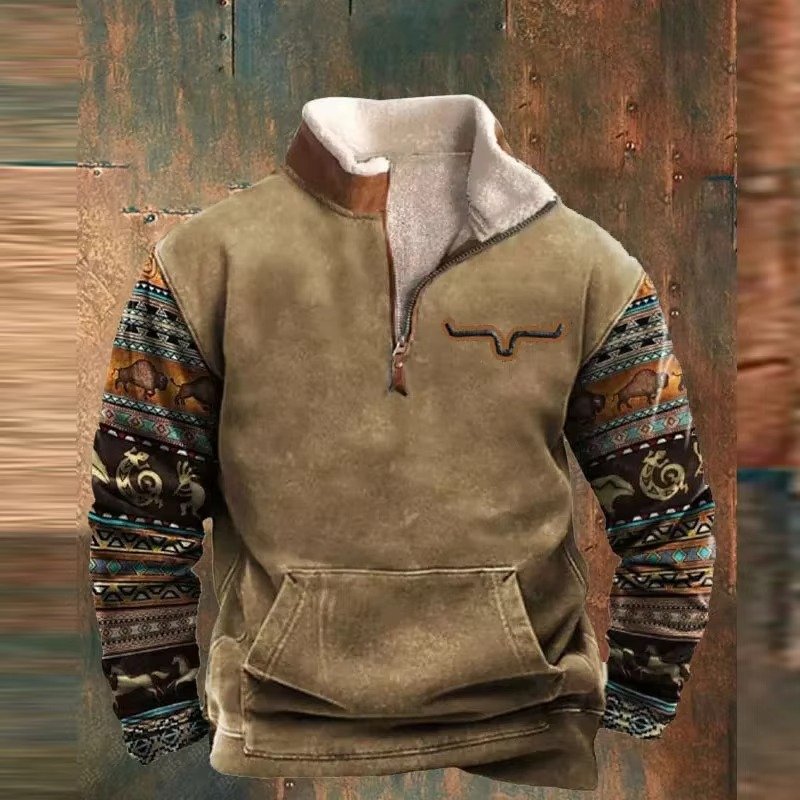 Men's Quarter-Zip Sherpa Sweatshirt - Khaki 001