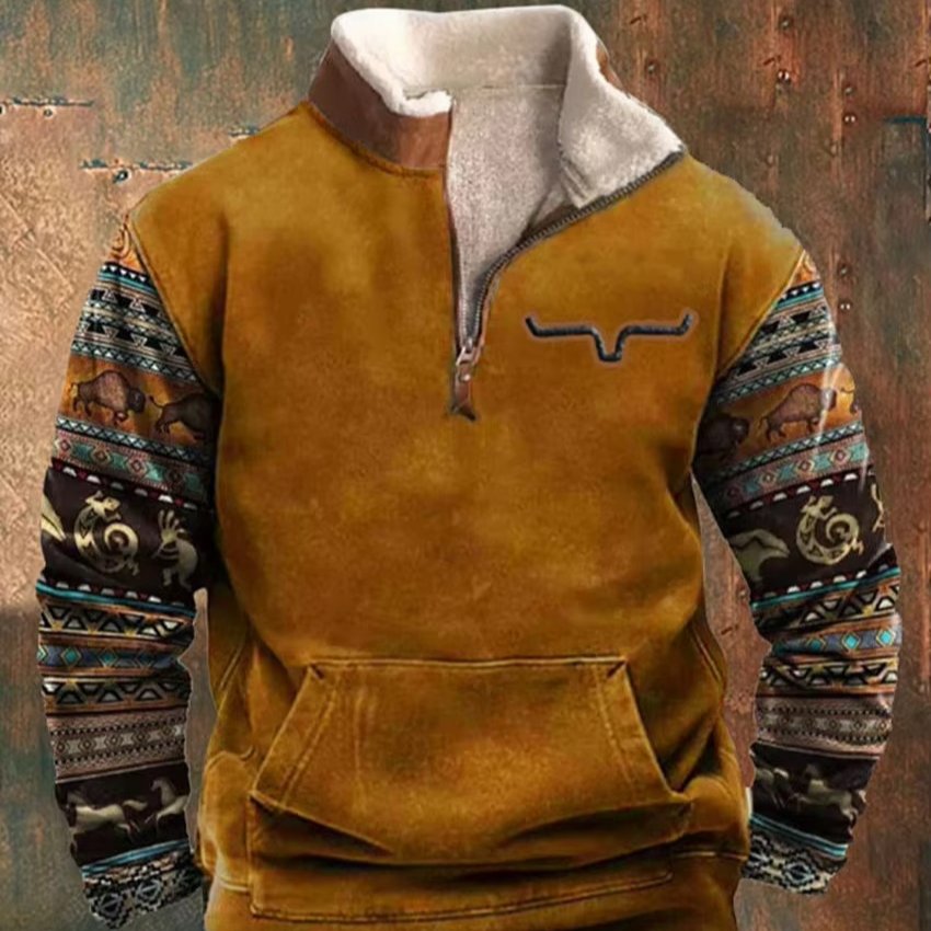 Men's Quarter-Zip Sherpa Sweatshirt - Orange