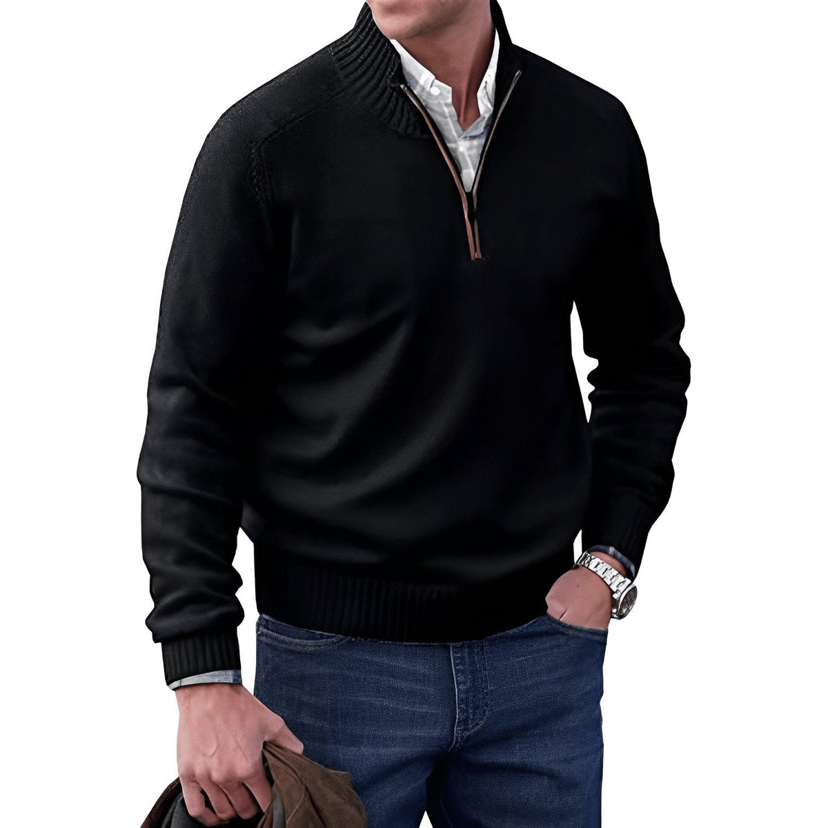 Men's Knit Quarter-Zip Jumper - Black