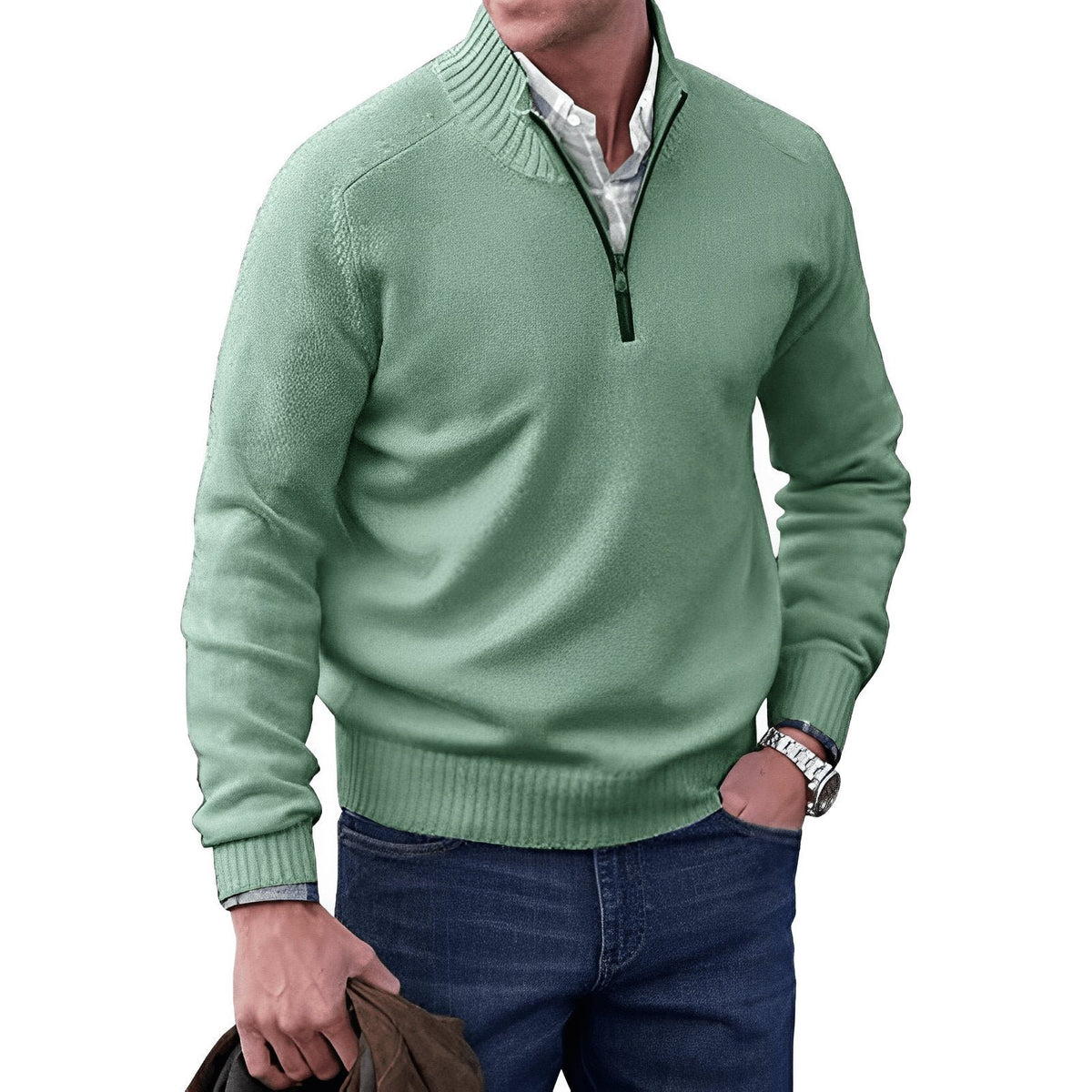 Men's Knit Quarter-Zip Jumper - Green