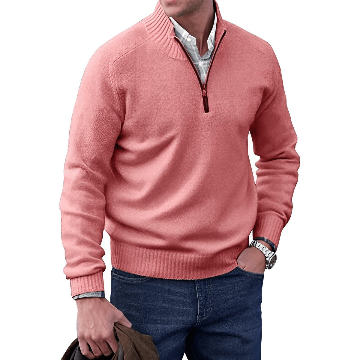 Men's Knit Quarter-Zip Jumper - Pink
