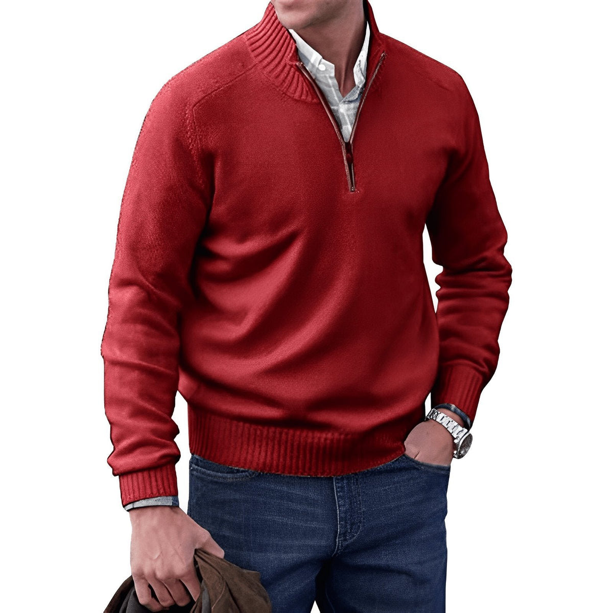 Men's Knit Quarter-Zip Jumper - Red