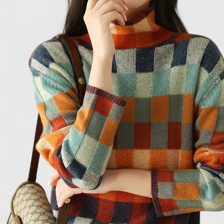 Women's Plaid Wool Roll Neck Jumper