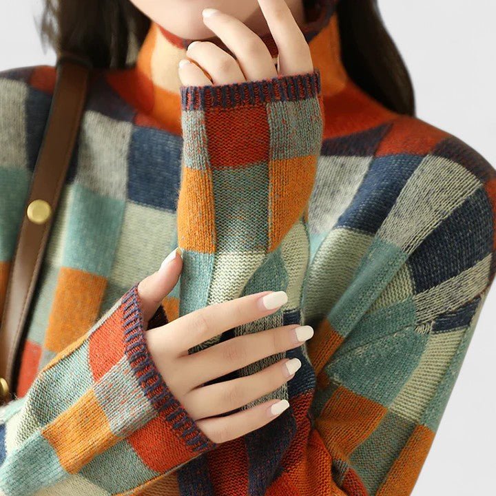 Women's Plaid Wool Roll Neck Jumper