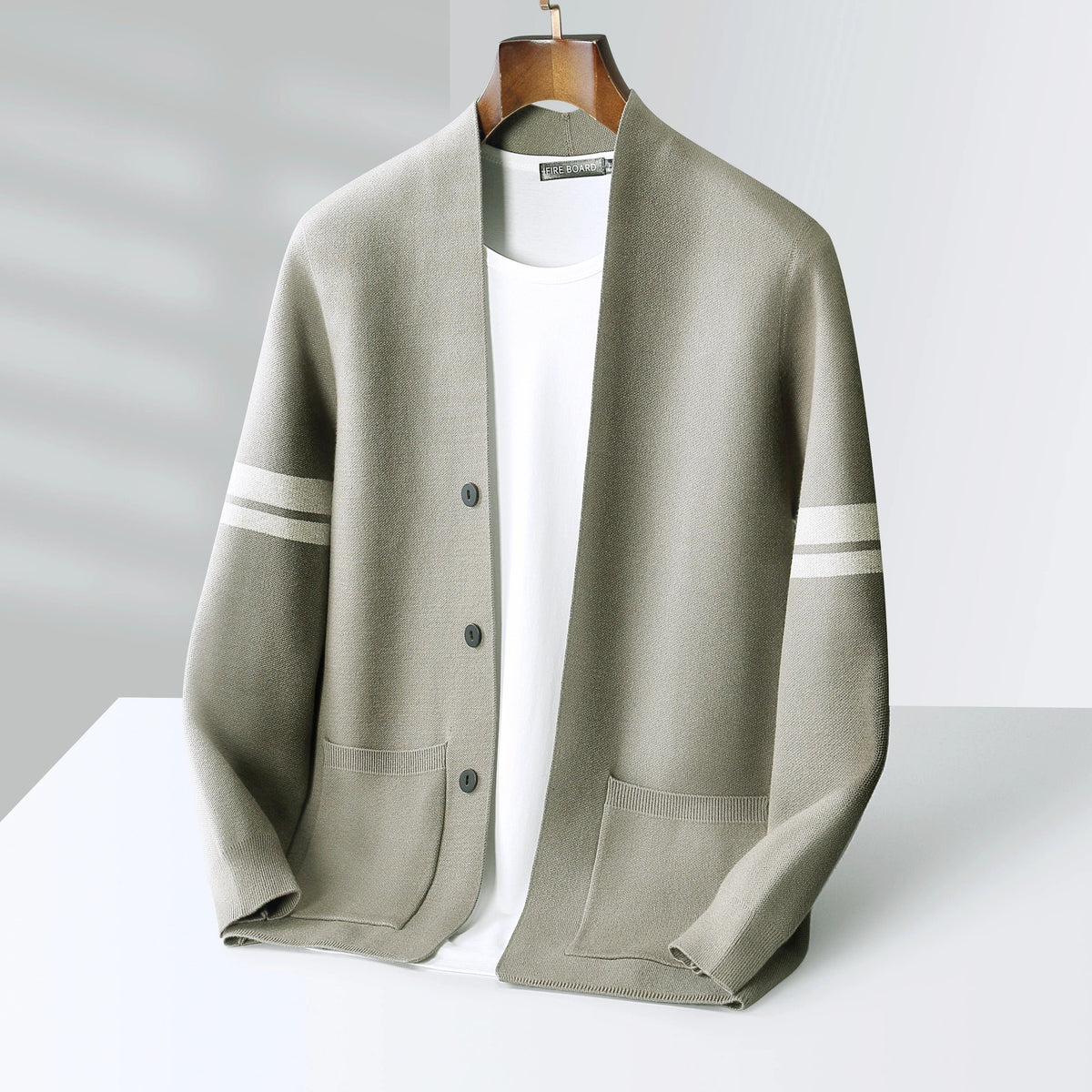 Men's V-Neck Cardigan - Beige
