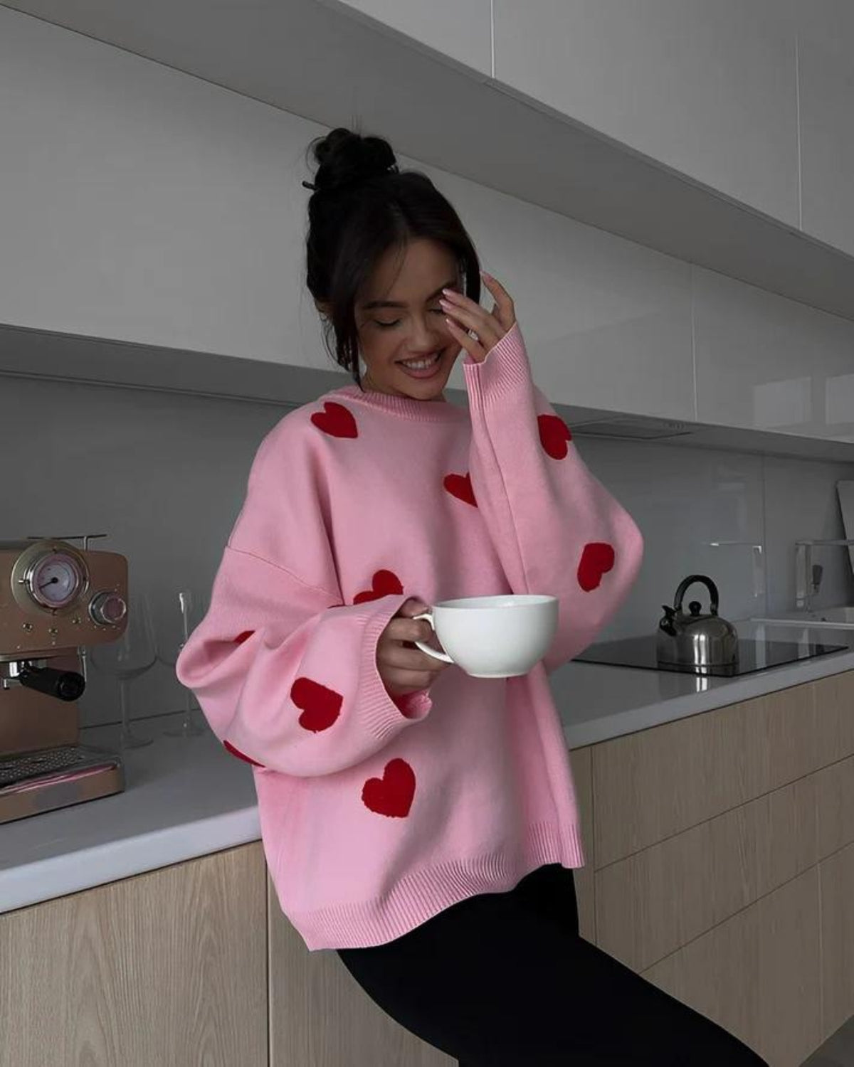 Women's Heart-Print Oversized Jumper