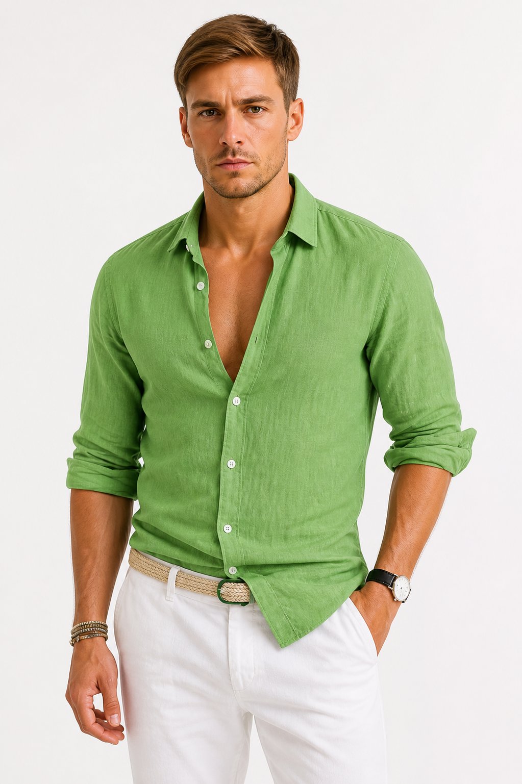 Men's Long Sleeve Slim Shirt - Green