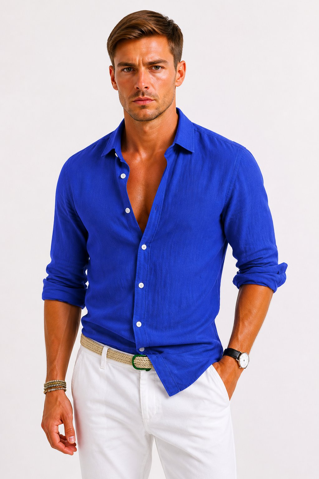 Men's Long Sleeve Slim Shirt - Blue