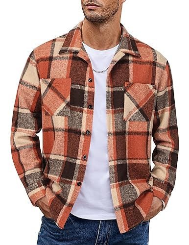 Men's Plaid Flannel Shirt Jacket - Orange