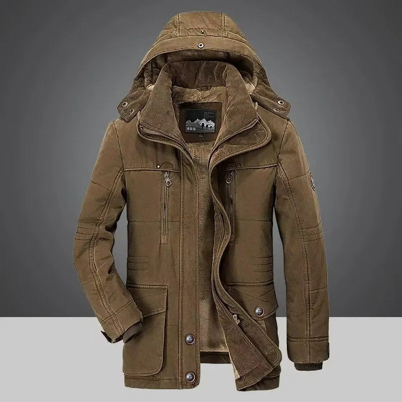 Men's Hooded Parka Jacket - Coffee