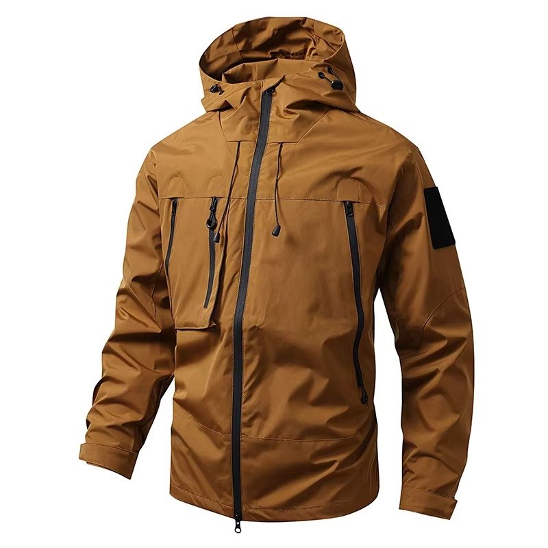 Men's Hooded Utility Windbreaker - Brown