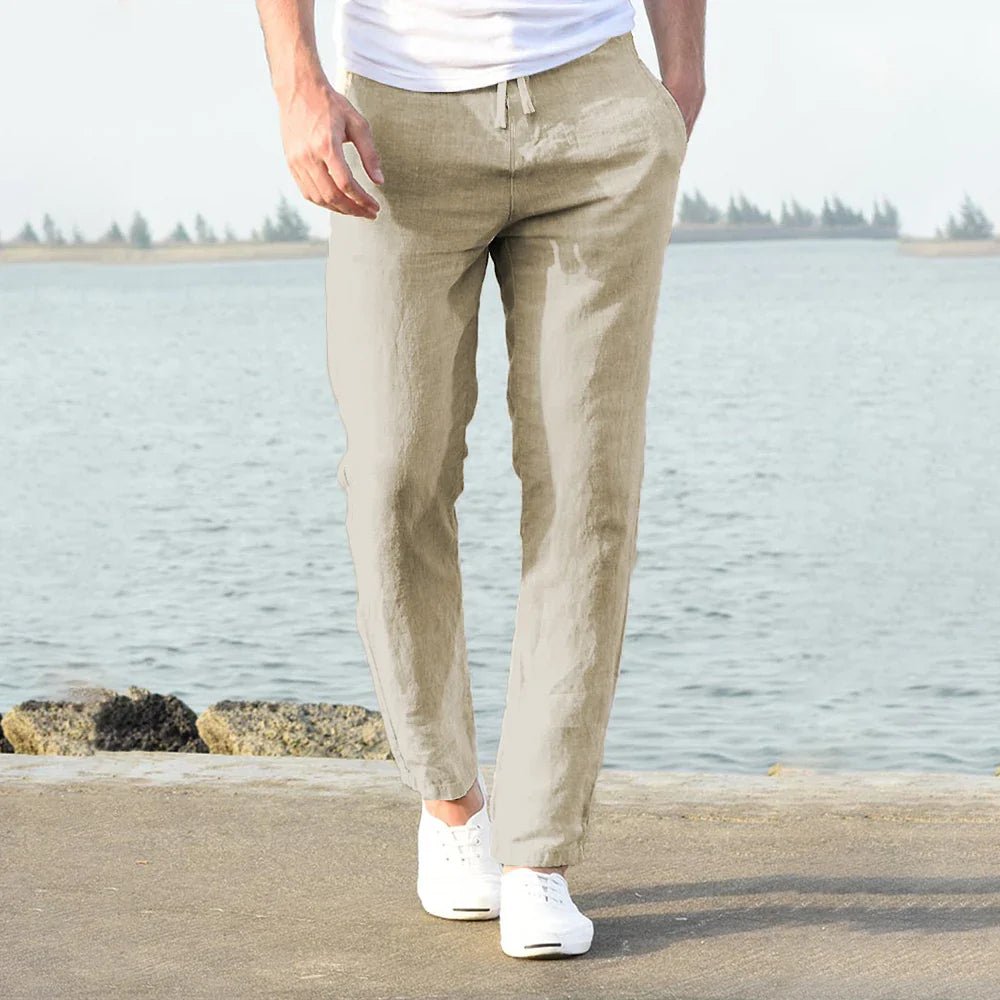 Men's Slim Drawstring Trousers - Beige