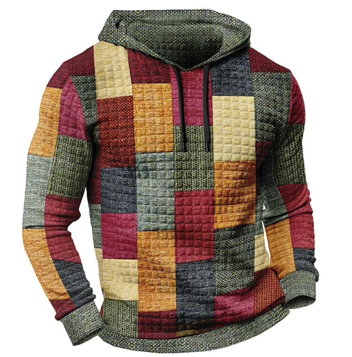 Men's Patchwork Hoodie - Orange Multicolor