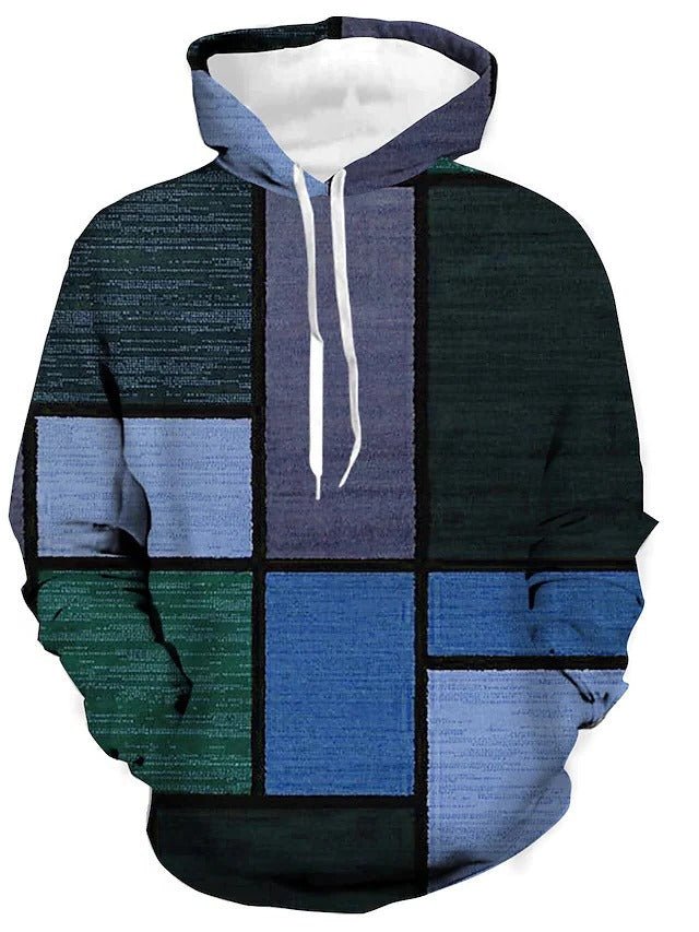 Men's Patchwork Hoodie - Blue Check