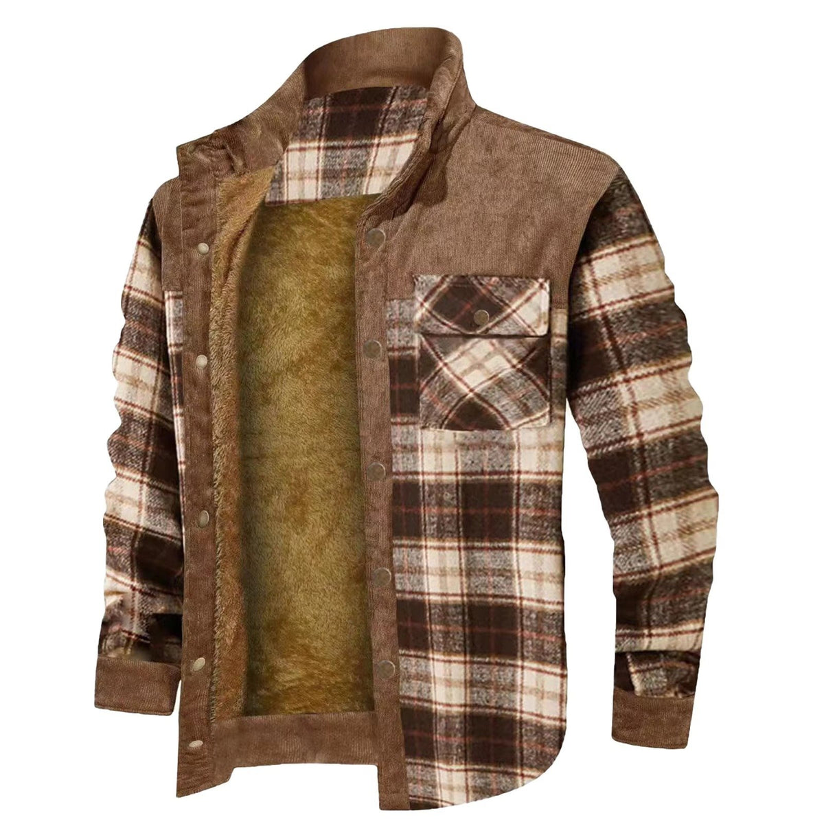 Men's Plaid Corduroy Shirt Jacket - Coffee