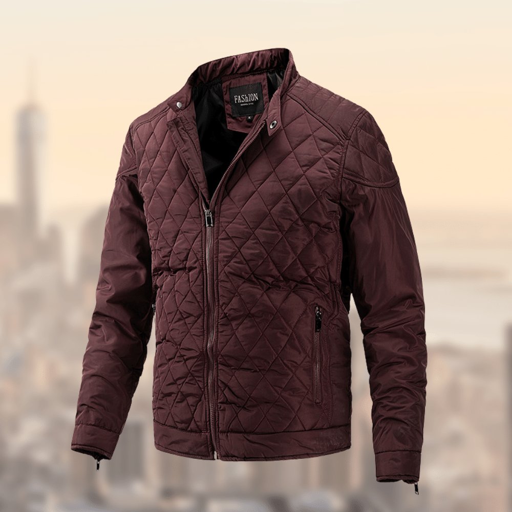 Men's Quilted Moto Jacket - Maroon