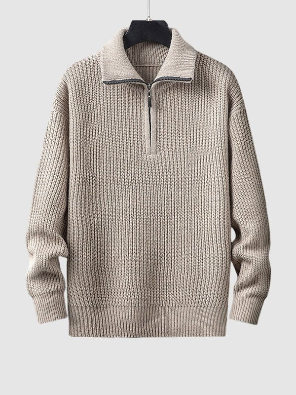 Men's Oversized Quarter-Zip Jumper - Khaki