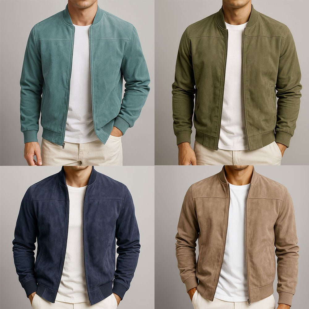 Men's Suede Slim Fit Bomber Jacket