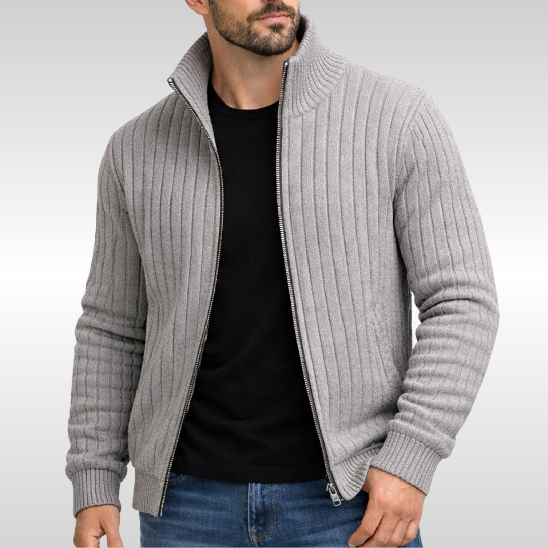 Men's Slim Ribbed Zip Cardigan - Light Grey