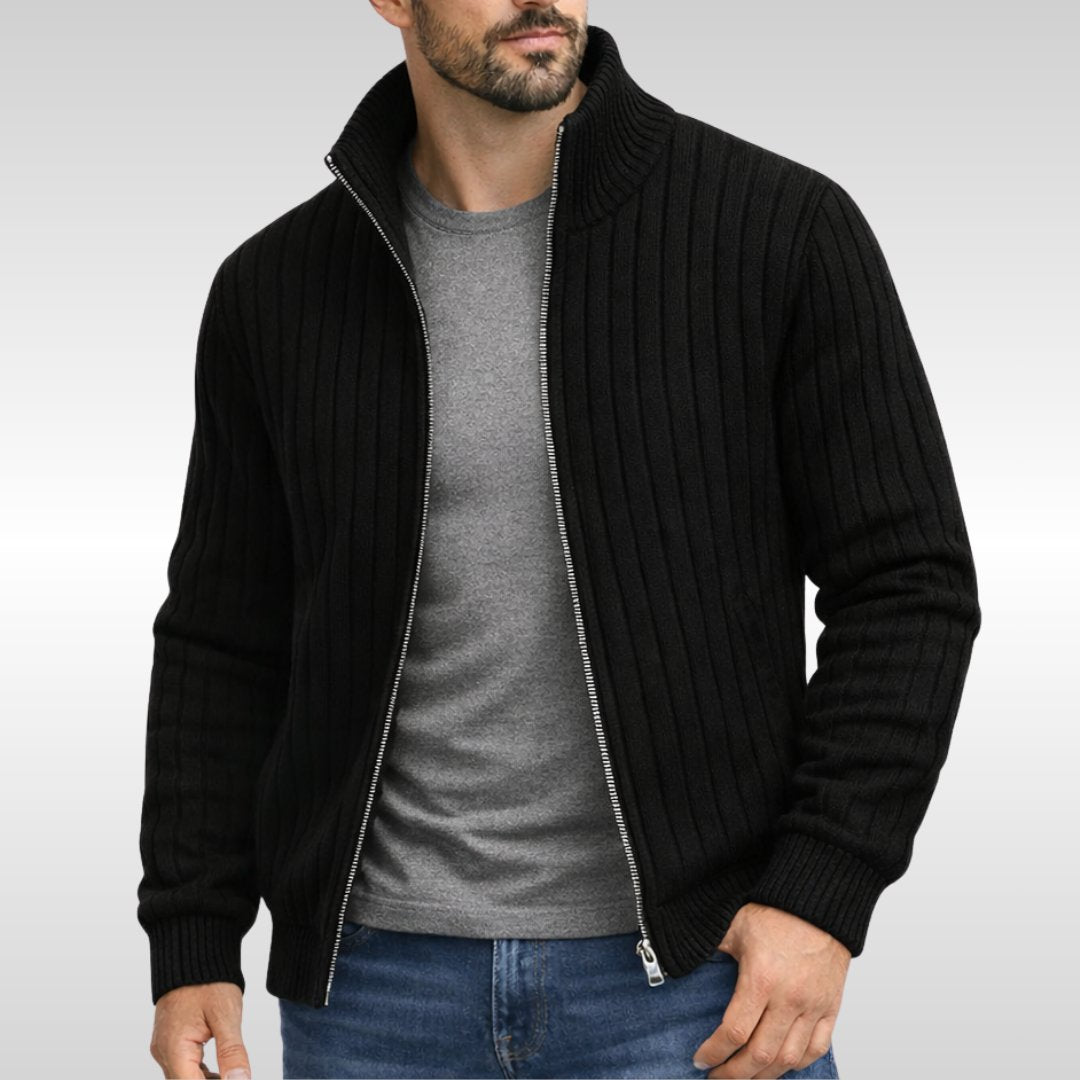 Men's Slim Ribbed Zip Cardigan - Black