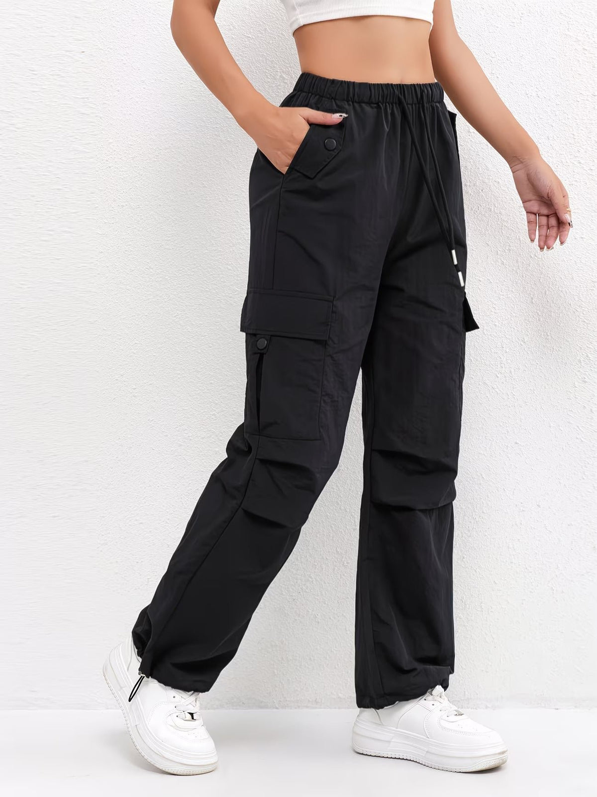 Women's Cargo Parachute Trousers - Black