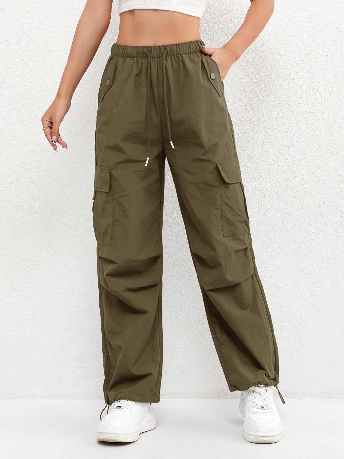 Women's Cargo Parachute Trousers - Green