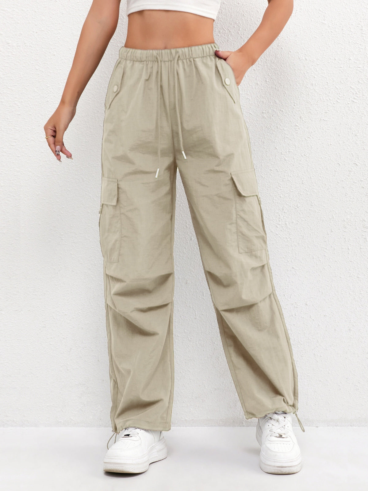 Women's Cargo Parachute Trousers - Khaki