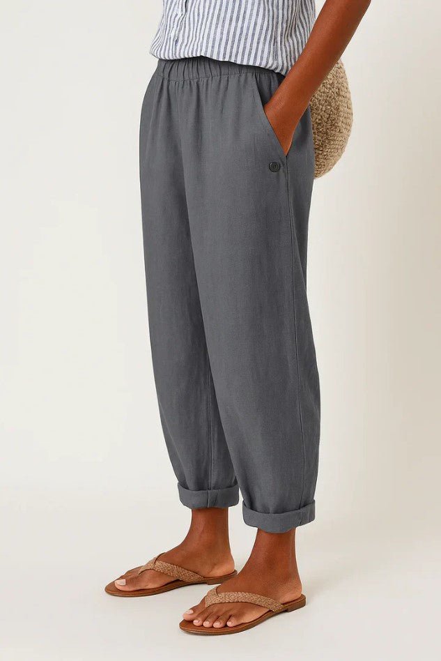 Women's Linen Cropped Trousers - Dark Grey