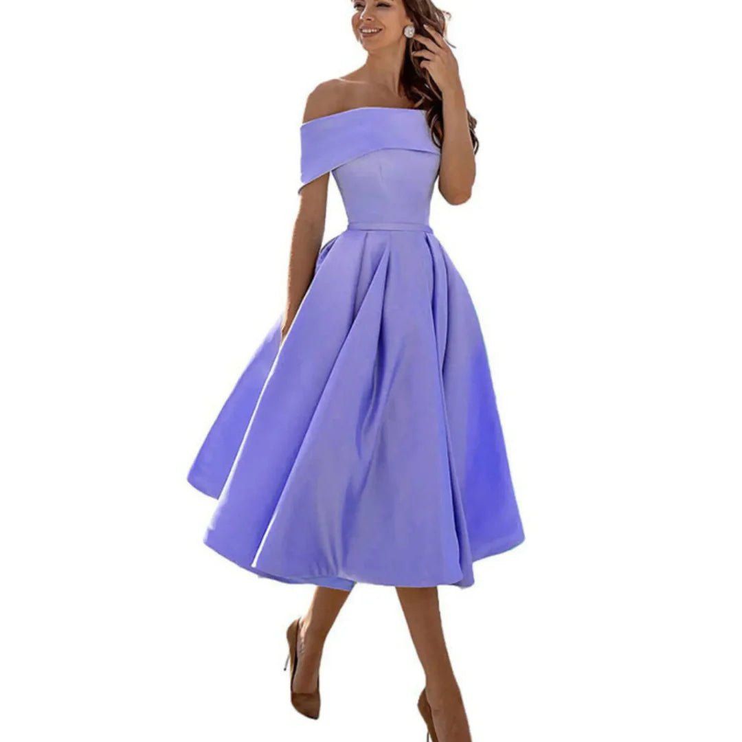 Women's Off-Shoulder Satin Midi Dress - Lila
